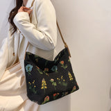 Vintage Floral Print Shoulder Bag High Capacity Lady Tote Bag