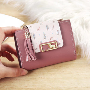 Tassel Pendant Short Women Wallet Solid Leaf Purse