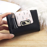 Tassel Pendant Short Women Wallet Solid Leaf Purse