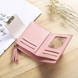 Tassel Pendant Short Women Wallet Solid Leaf Purse