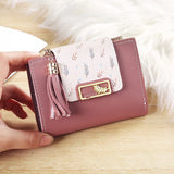 Tassel Pendant Short Women Wallet Solid Leaf Purse