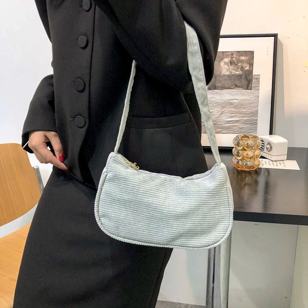 Corduroy Shoulder Bag Underarm Handbag Women Sh...