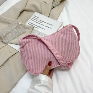 Corduroy Solid Shoulder Bag Underarm Handbag