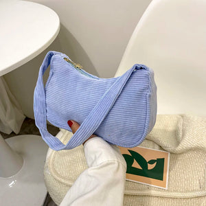 Corduroy Solid Shoulder Bag Underarm Handbag