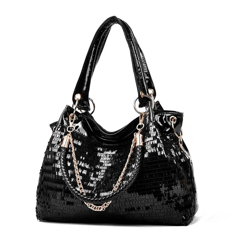 Women's PU Leather Shoulder Bag Sequined Patent Leather Bag