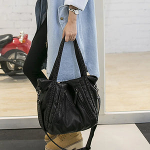 Women's Washed Leather Shoulder Bag Soft Leather Big Bag