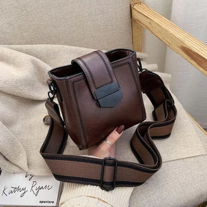 Women's PU Leather Shoulder Bag Retro Messenger Bucket Bag