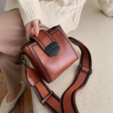 Women's PU Leather Shoulder Bag Retro Messenger Bucket Bag