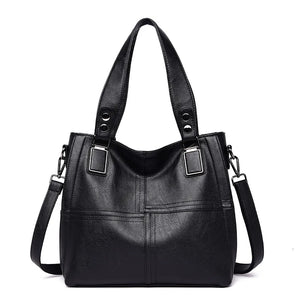 Women's PU Leather Tote Bag Solid Stitching Shoulder Messenger Bag