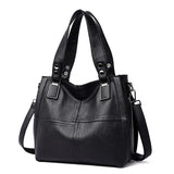Women's PU Leather Tote Bag Solid Stitching Shoulder Messenger Bag