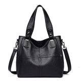 Women's PU Leather Tote Bag Solid Stitching Shoulder Messenger Bag