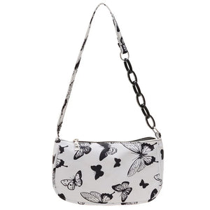 Leopard Print Shoulder Bag Colorful Butterfly Nylon Cloth Bags Chains Bag