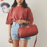 Women's Bag PU Leather Messenger Handbag Diamond Check Shoulder