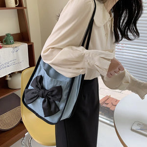 Women's Bow Canvas Shopper Bag Armpit Shoulder Bag