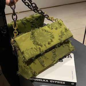 Women's Canvas Shoulder Bag High Internet Red Chain Small Square Bag