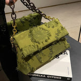 Women's Canvas Shoulder Bag High Internet Red Chain Small Square Bag