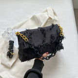 Women's Canvas Shoulder Bag High Internet Red Chain Small Square Bag