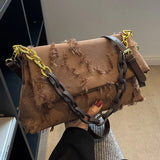 Women's Canvas Shoulder Bag High Internet Red Chain Small Square Bag
