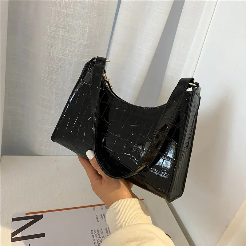 Embossed Stone Pattern Clutch Handbag with Chain Strap