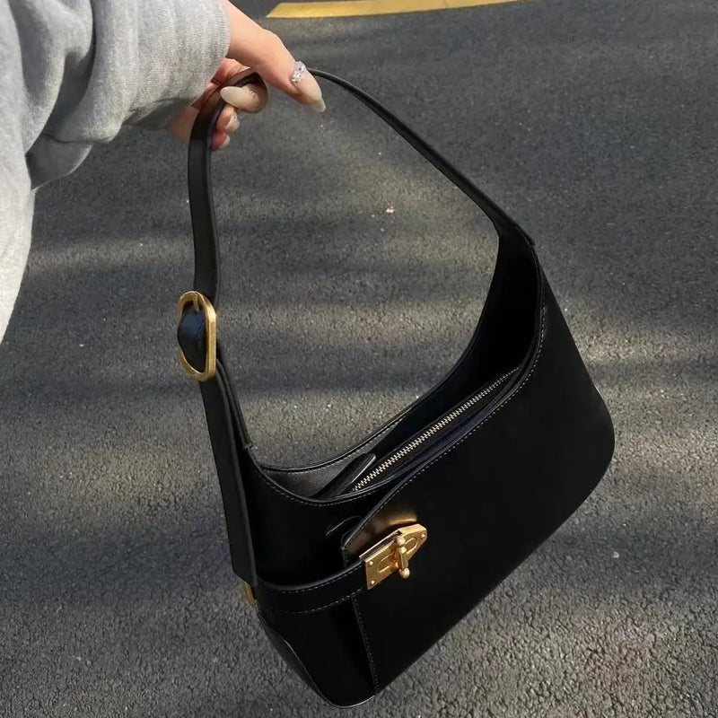 Retro Solid PU Leather Underarm Bag Hobos Handbags