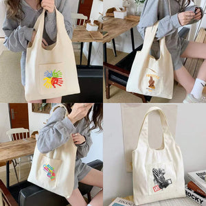 Women's Hand Print Canvas Vest Shoulder Bag Large Capacity Tote Bag