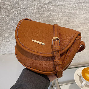 Retro Lychee Pattern Shoulder Bag Net Red Messenger Bag Saddle Bag