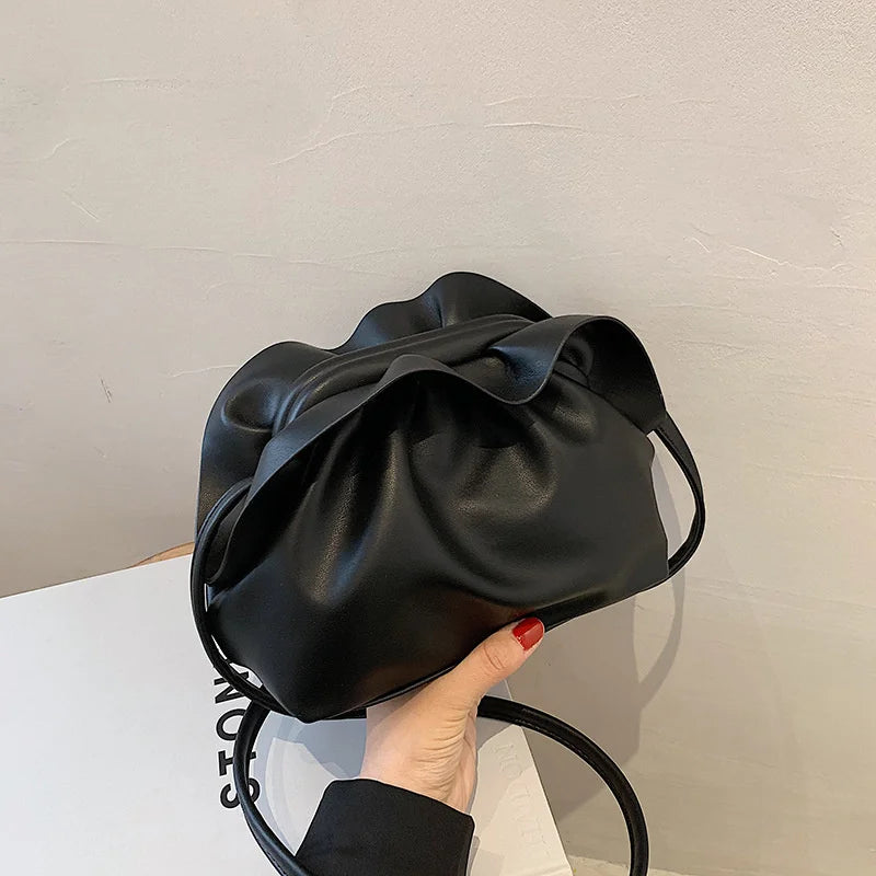 Women's Ruffled Pleated Shoulder Bag Casual Messenger Bag Dumpling Bag