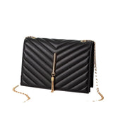 Tassel Small Square Bag with Metal Chain PU Leather Crossbody Bag