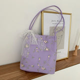 Women Girls Shoulder Bag Large Capacity Embroidered Lace Flower Tote Bags