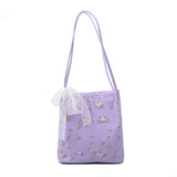 Women Girls Shoulder Bag Large Capacity Embroidered Lace Flower Tote Bags