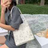 Women Girls Shoulder Bag Large Capacity Embroidered Lace Flower Tote Bags