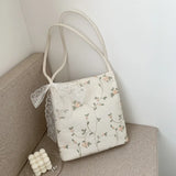 Women Girls Shoulder Bag Large Capacity Embroidered Lace Flower Tote Bags