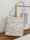 Women Girls Shoulder Bag Large Capacity Embroidered Lace Flower Tote Bags