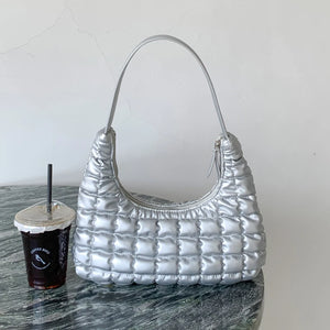 Women's Shoulder Bag Pleated PU Leather Embroidery Check Hobos Handbag