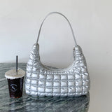 Women's Shoulder Bag Pleated PU Leather Embroidery Check Hobos Handbag