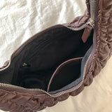 Women's Shoulder Bag Pleated PU Leather Embroidery Check Hobos Handbag