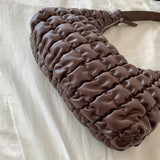 Women's Shoulder Bag Pleated PU Leather Embroidery Check Hobos Handbag