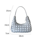 Women's Shoulder Bag Pleated PU Leather Embroidery Check Hobos Handbag