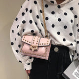 Small Pink Yellow PVC Rivet Women Handbag Soft Shoulder Bag