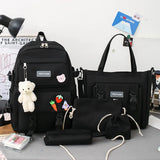 Canvas Women's Backpacks 5 pcs Set Big Capacity Students Bags