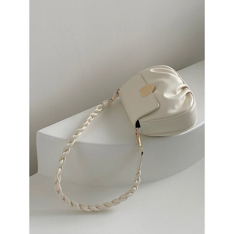 Women's Pleated Cloud Small Round Shoulder Bag Soft Handbag