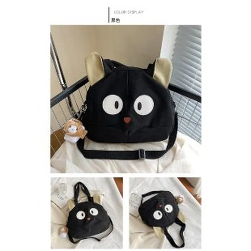 Cat Cartoon Canvas Shoulder Bag for Women
