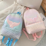Glitter Mermaid Backpack Girl School Book Bag Rucksack PU Laser Travel