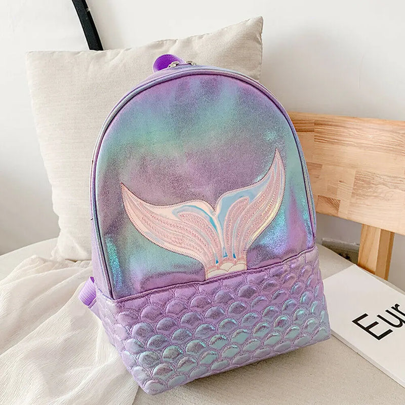 Glitter Mermaid Backpack Girl School Book Bag Rucksack PU Laser Travel