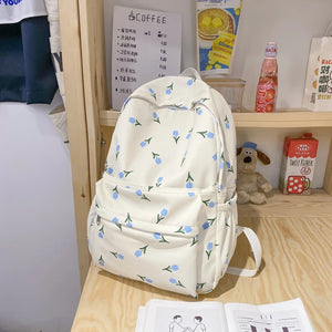 Nylon Casual Travel Backpack for Women - High Flower School Bag