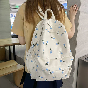 Nylon Casual Travel Backpack for Women - High Flower School Bag