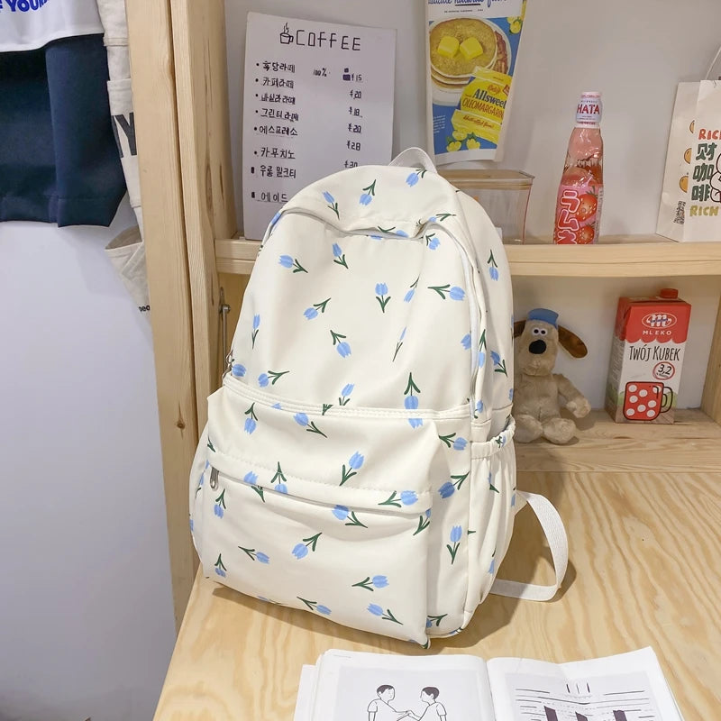 Nylon Casual Travel Backpack for Women - High Flower School Bag
