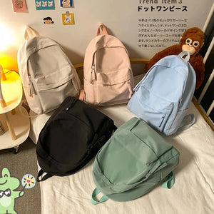 Nylon Solid Backpack Women Waterproof School Bags for Teenager Girls