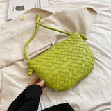 PU Leather Woven Shoulder Bag for Women Half Round Underarm Bag Wallets Handbag