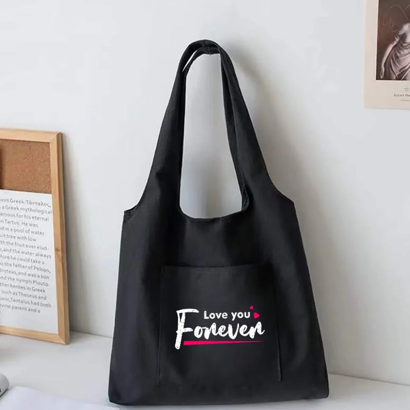 Phrase Printing Canvas Vest Bag Women Reusable Shopper Shopping Bags